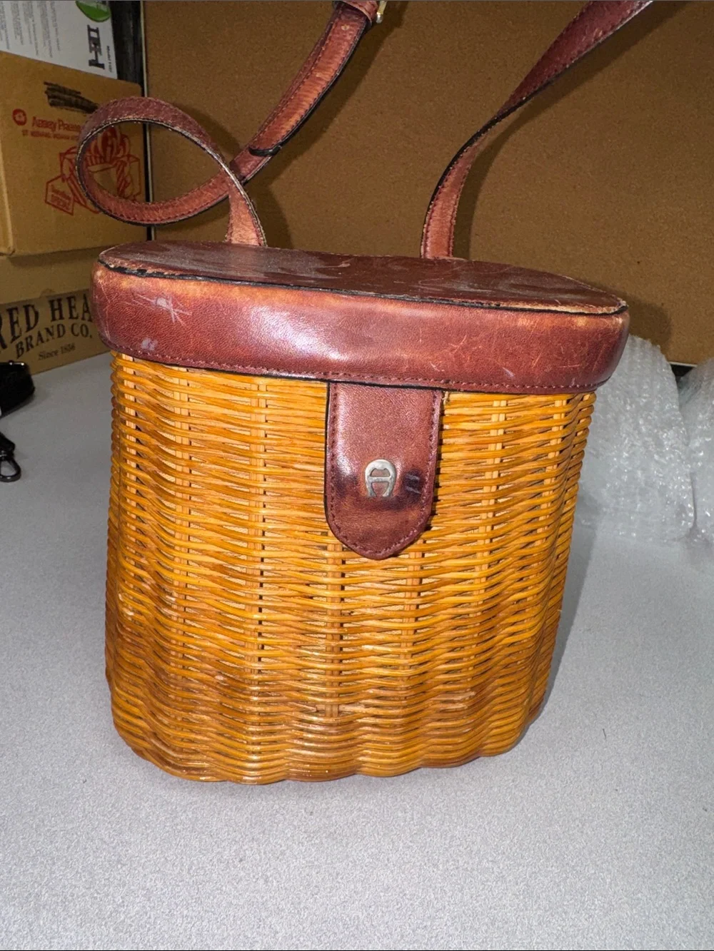 Vintage Etienne Aigner Basket Crossbody Bag with Burgundy Leather Trim - Picture 2 of 9